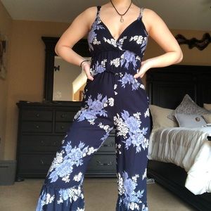 Hawaii dark blue bell bottom jumpsuit